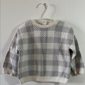 H&M White And Gray Plaid Baby Sweater, PRELOVED, 9-12M